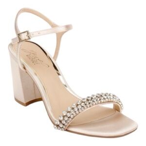 Badgley Mischka Lori Jeweled Satin Heels 8.5